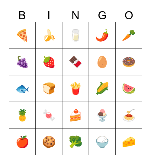 食物 Bingo Card