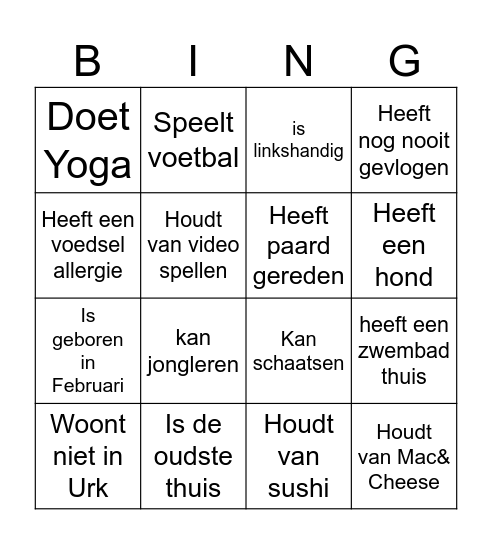 Menselijke Bingo Card