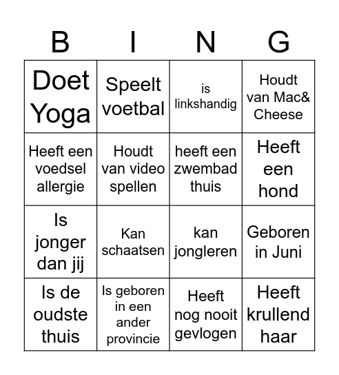 Menselijke Bingo Card