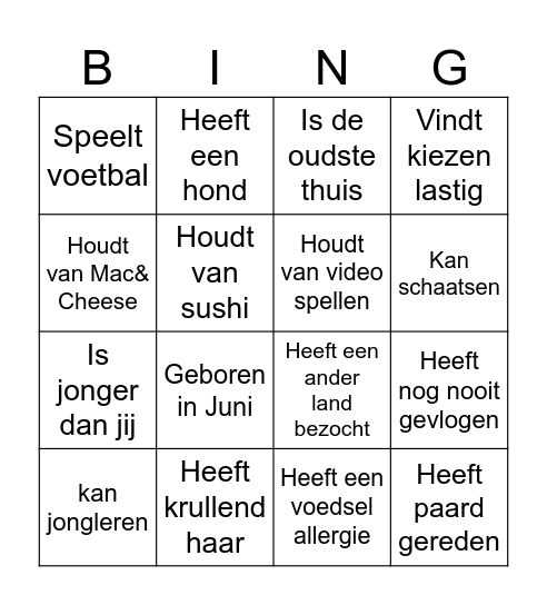 Menselijke Bingo Card