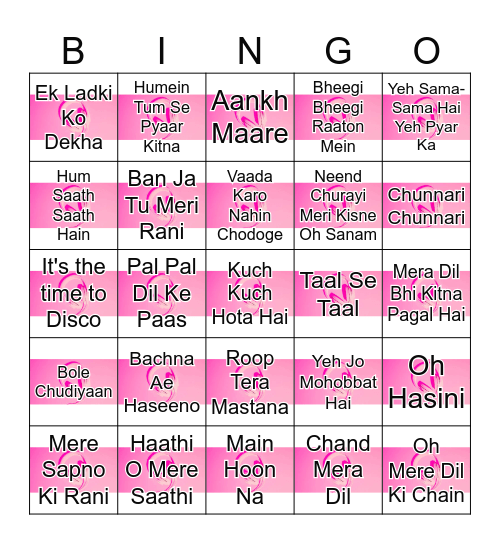 BOLLYWOOD MUSIC Bingo Card