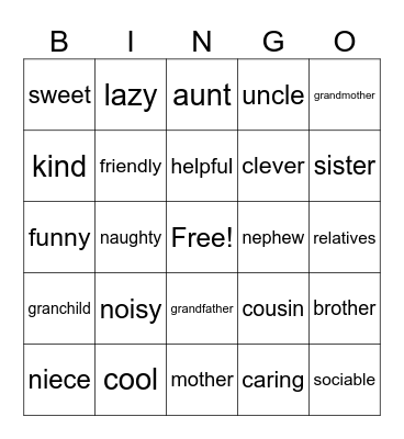 my family Bingo Card