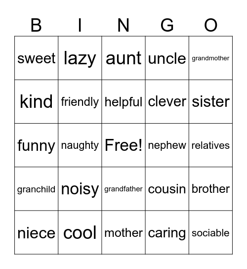 my family Bingo Card