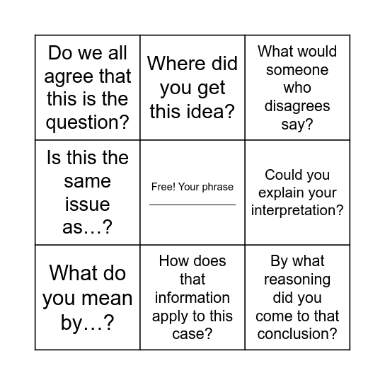Discussion phrases Bingo Card