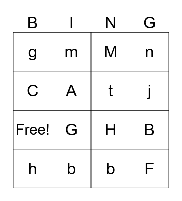 Letter Bingo Card