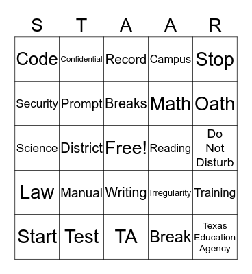 STAAR BINGO Card