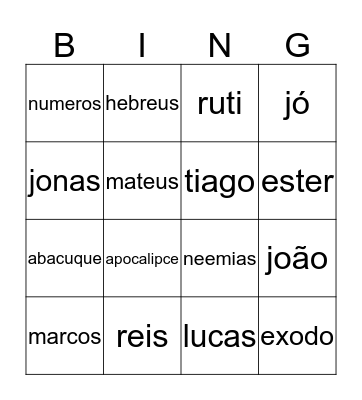 livros da biblia Bingo Card