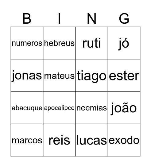 livros da biblia Bingo Card