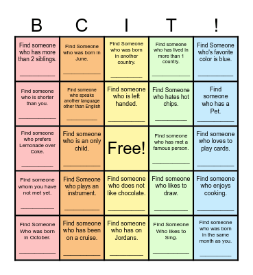 Find Someone Who... Bingo Card