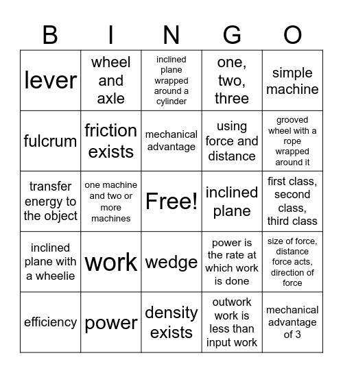 Science Chapter 3 Bingo Card