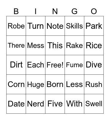 Word Bingo Card