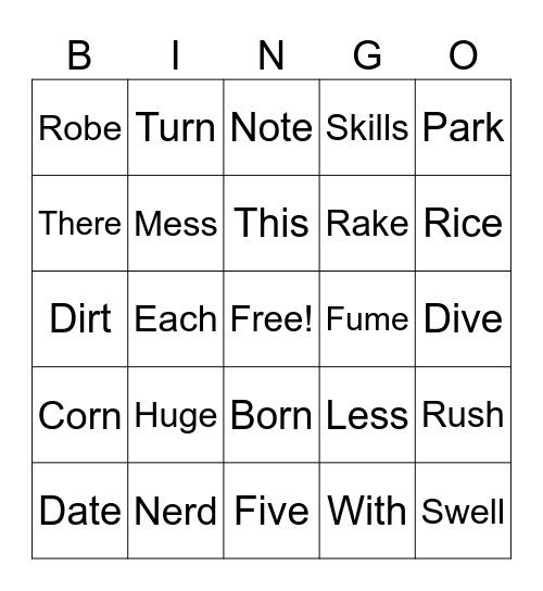 Word Bingo Card