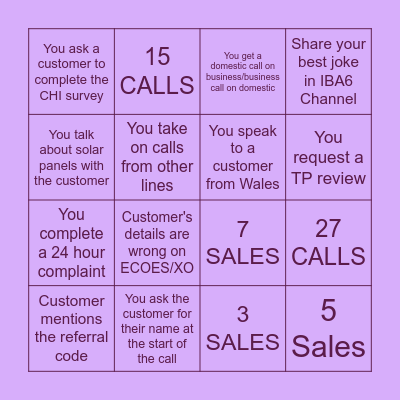 B I N G O Bingo Card