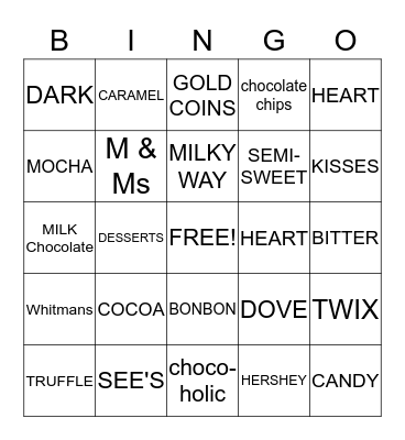 Chocolate Bingo Card