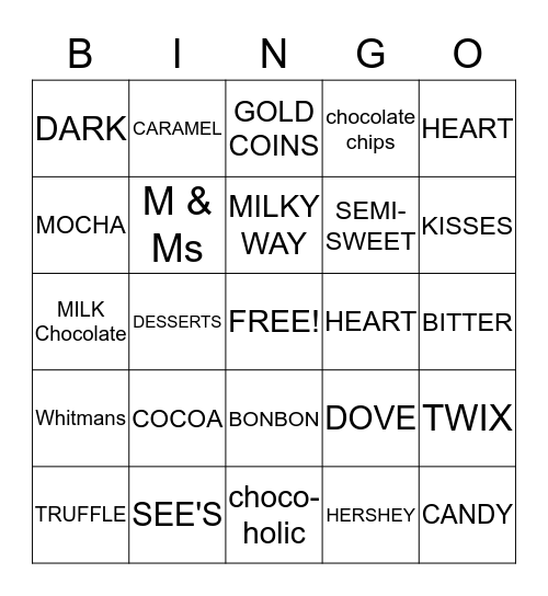 Chocolate Bingo Card