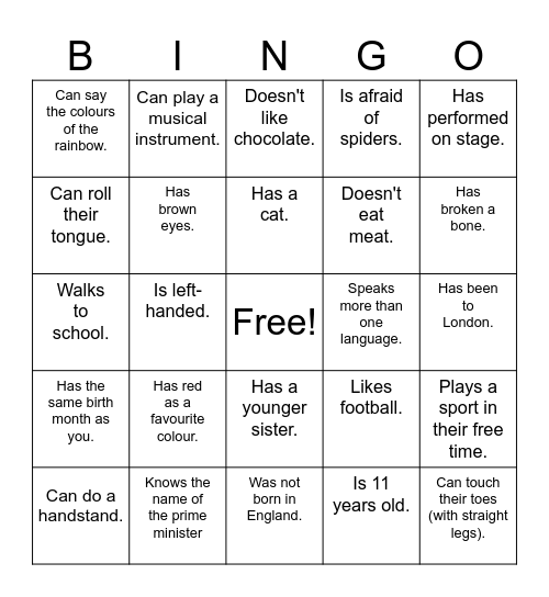 Find someone who..... Bingo Card