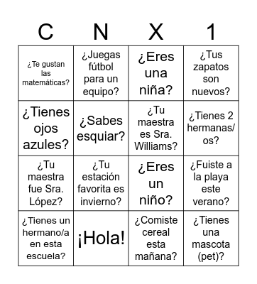 Preguntas en español Bingo Card