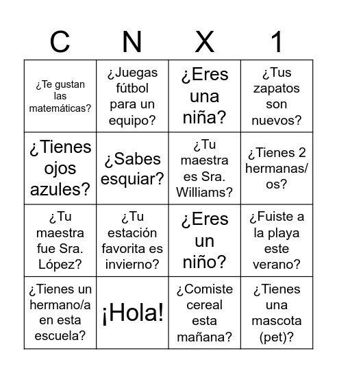 Preguntas en español Bingo Card