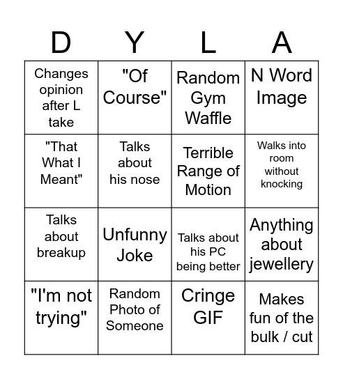 Dylan Moment Bingo Card