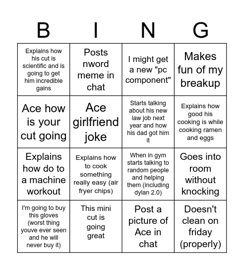 Dylan The Man Bingo Card