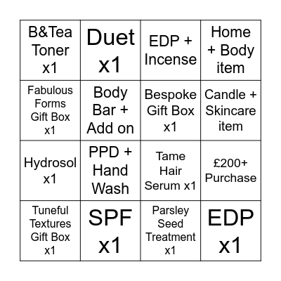 Aesop Canary Wharf Bingo Card