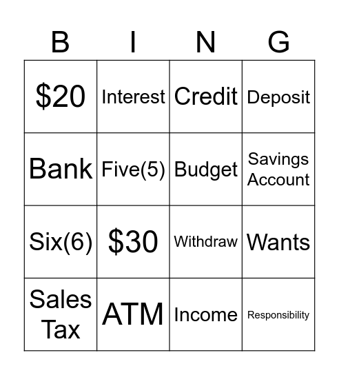 Financial Literacy Bingo Card