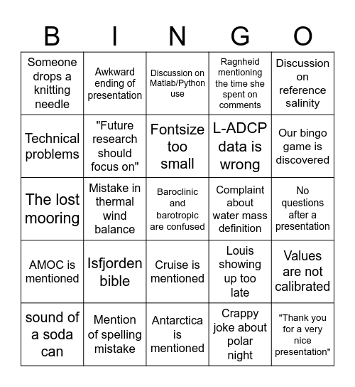 Bingoceanography Bingo Card