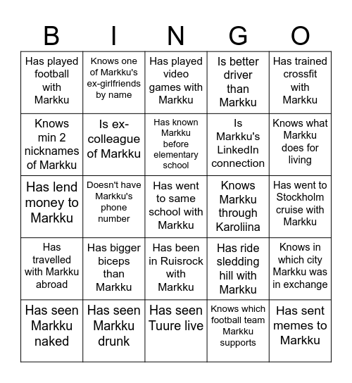 Your name: Bingo Card