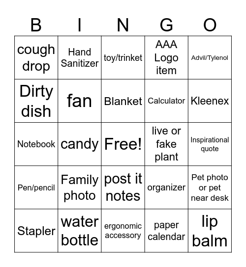 What's on your Desk Bingo Card