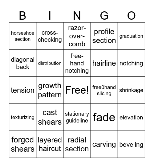 Haircutting Bingo Card