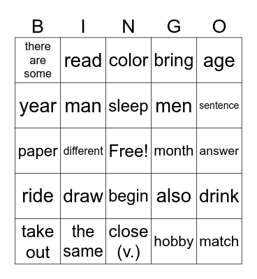 Bingo- Hey! Unit 1 Vocabulary Bingo Card