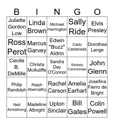 Influential People 20th Century Bingo Card