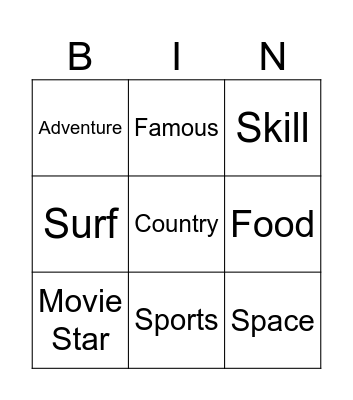 Dreams and Ambitions Bingo Card