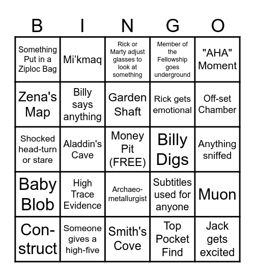 Curse of Oak Island Bingo Card