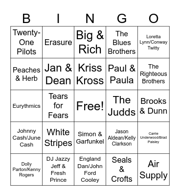 8. Music Duos (Reg) Bingo Card
