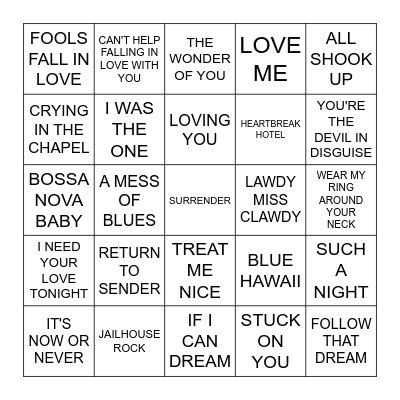 IT'S ALL ELVIS PRESLEY Bingo Card