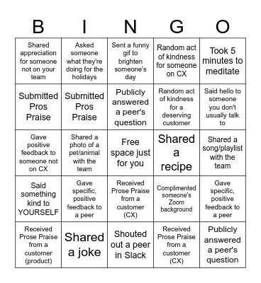 The Pros Thanksgiving Bingo Card