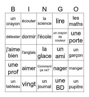 Ch 2 - J'aime / Je n'aime pas Bingo Card