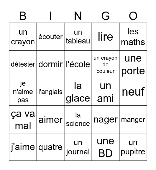 Ch 2 - J'aime / Je n'aime pas Bingo Card