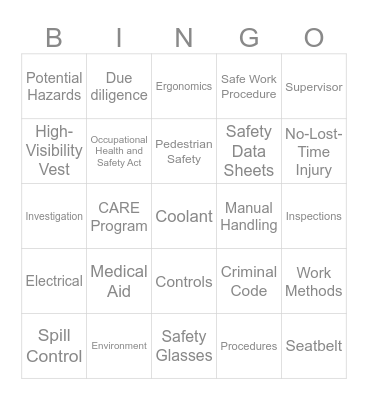 HEALTH & SAFETY Bingo Card