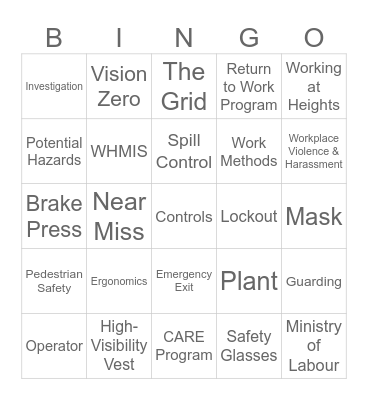 HEALTHY & SAFETY Bingo Card