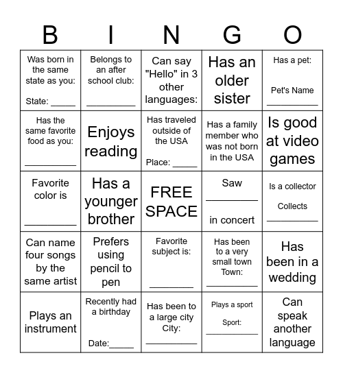 START WITH HELLO Bingo Card