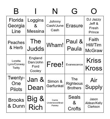8. Music Duos (Reg) Bingo Card