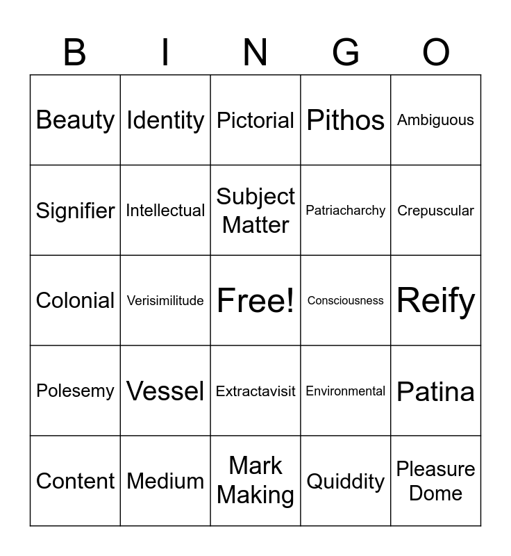 Caitlin and Cole Art Jargon BINGO!!!! Bingo Card