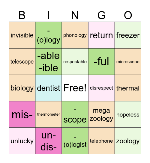 #3 Affixes Bingo Card