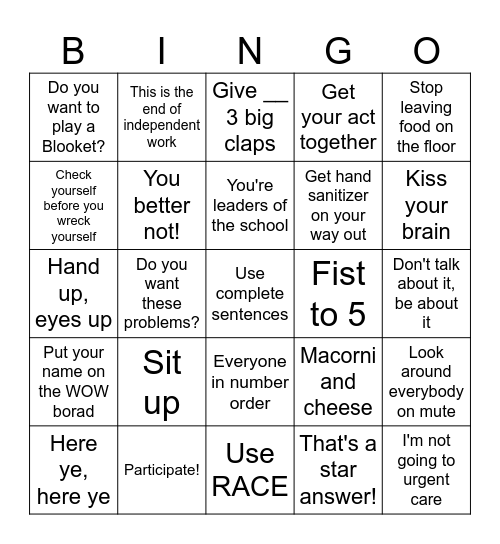 Queen Larinde's Catchphrase Bingo Card