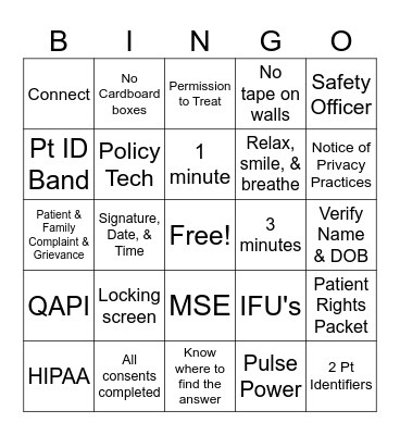 Joint Commission Readiness Bingo Card