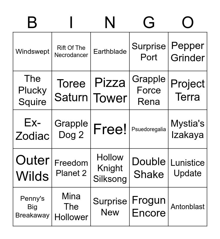 Indie World Bingo Card