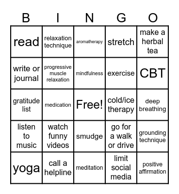 Anxiety Coping Skills Bingo Card