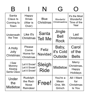 Holiday Music Bingo Card